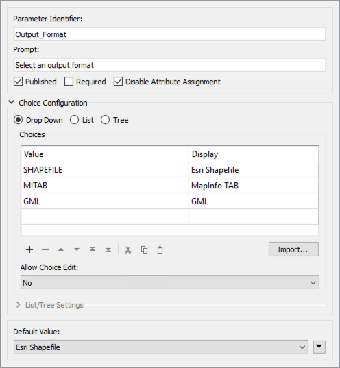 Configured Output Format parameter